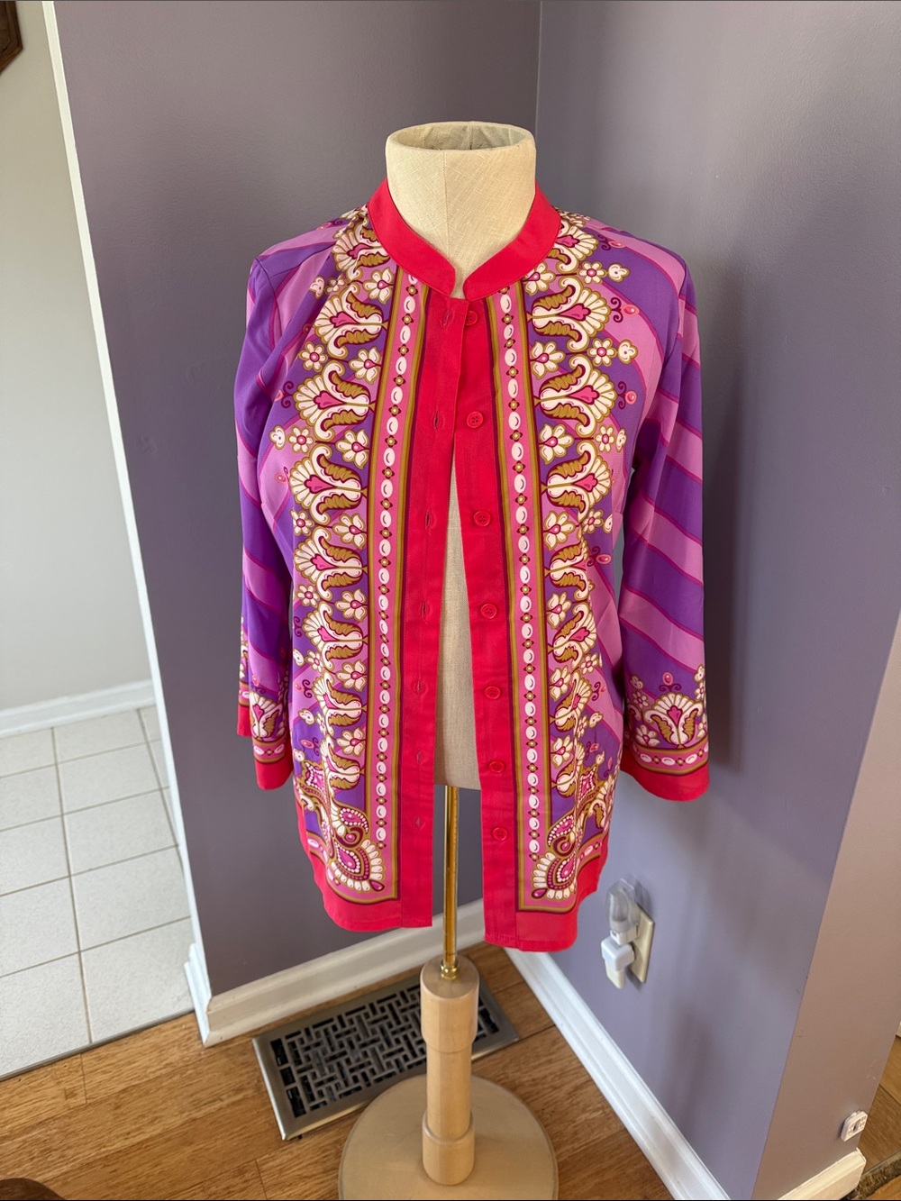 Bob Mackie Pink, Purple & Gold Patterned Blouse